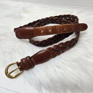 Vintage COACH British Tan Brown Braided Leather Brass Belt  3850 Unisex Size 38”